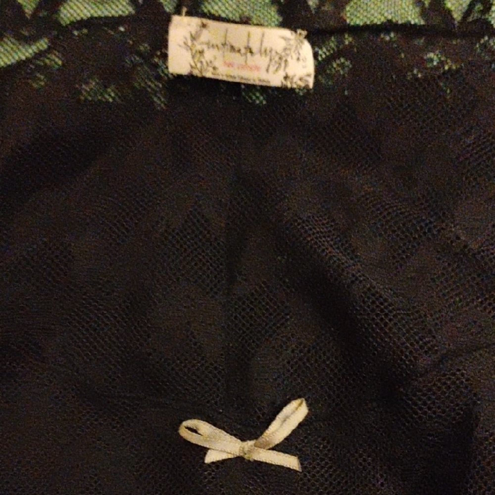 Free People Black Lace Long Sleeve Top with Cream Bow